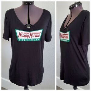 Krispy Kreme x A New Day Women's T-Shirt Large Black Graphic V-Neck Soft NEW